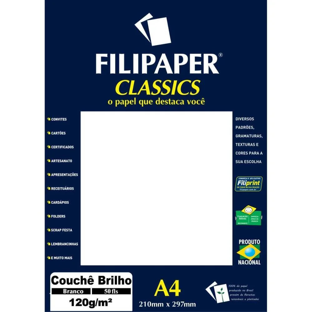 Papel A4 Couche Branco 120G. Filiperson (Pct.c/50)