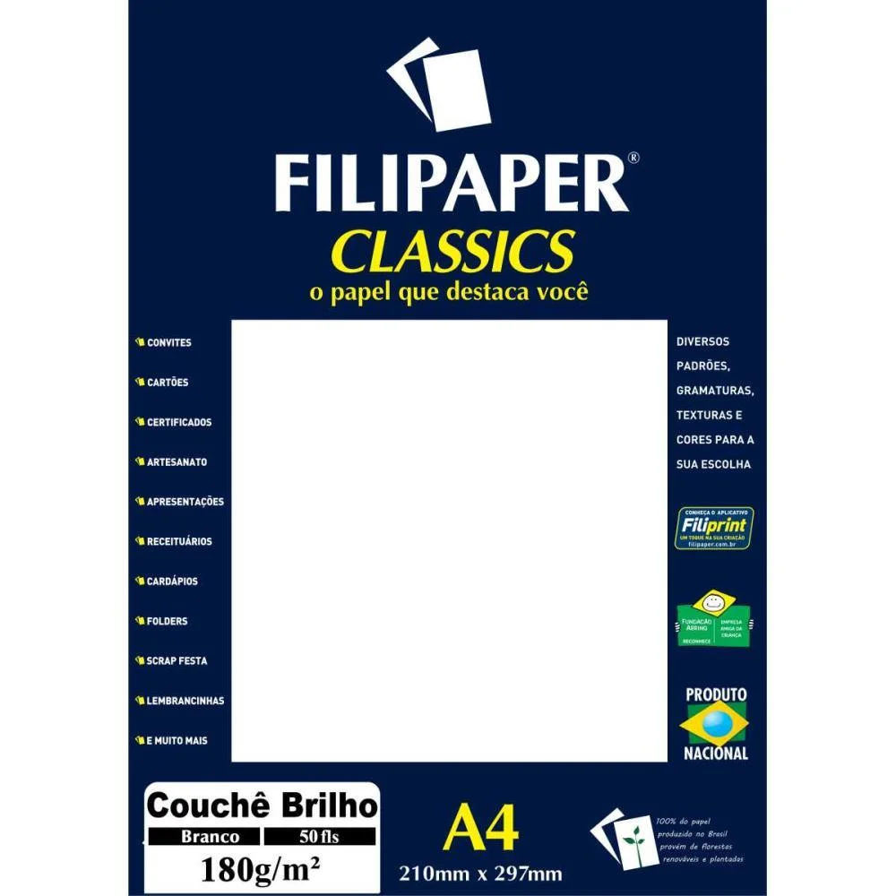 Papel A4 Couche Branco 180G. Filiperson (Pct.c/50)