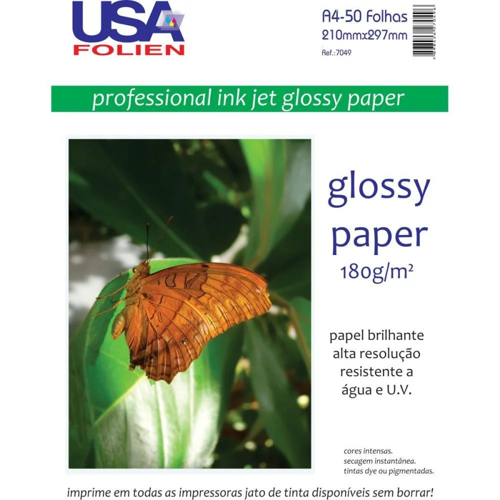 Papel Fotografico Inkjet A4 Glossy 180G Usa Folien (Pct.c/50)