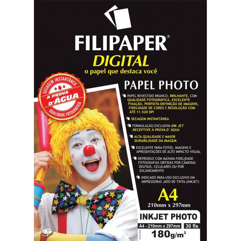 Papel Fotografico Inkjet A4 Photo Profissional 180G Filiperson 30 Folhas