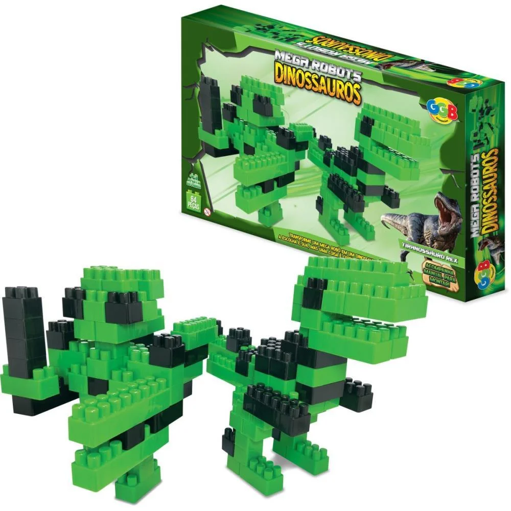Brinquedo Para Montar Blocos Mega Robots Tiranossauo Ggb Plast