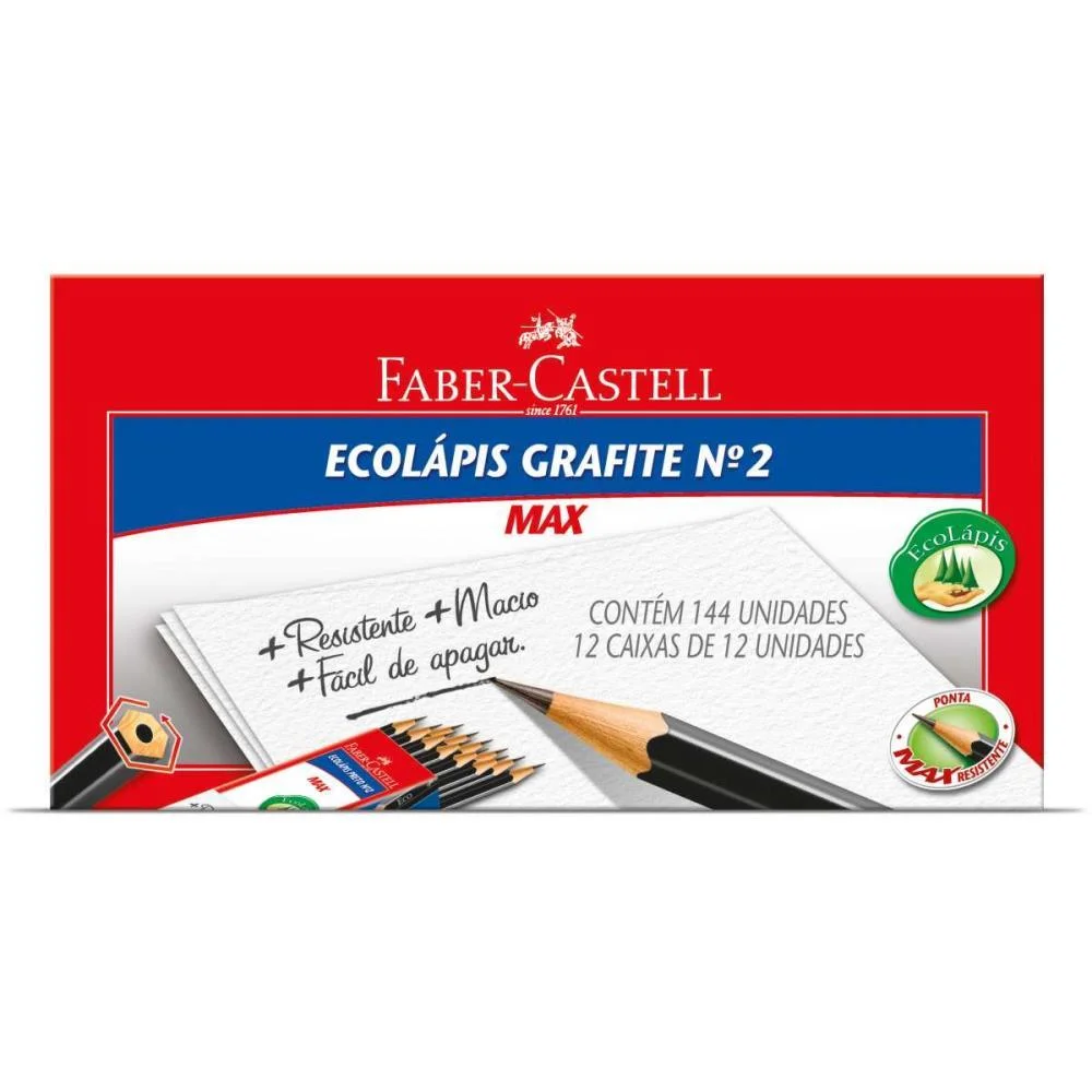 Lapis Preto Sextavado Ecolapis Max N.2 Preto Faber-Castell (Cx.c/144)
