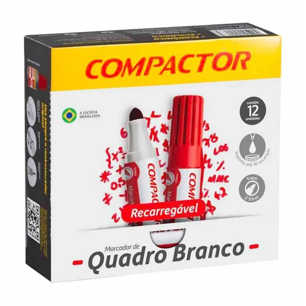 Pincel Quadro Branco Qb Recarregavel Vermelho Compactor (Cx.c/12)
