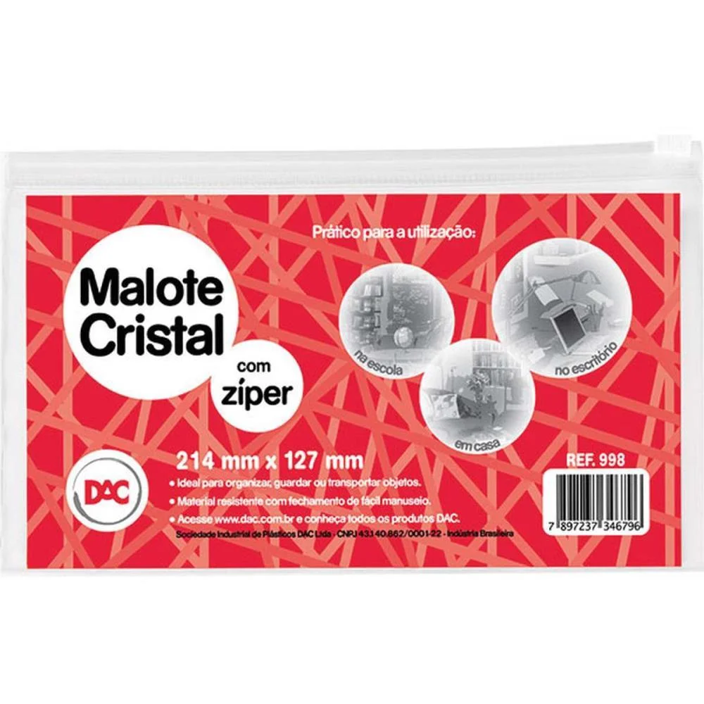 Pasta Malote Cristal C/Ziper 214X127Mm Dac (Pct.c/05)