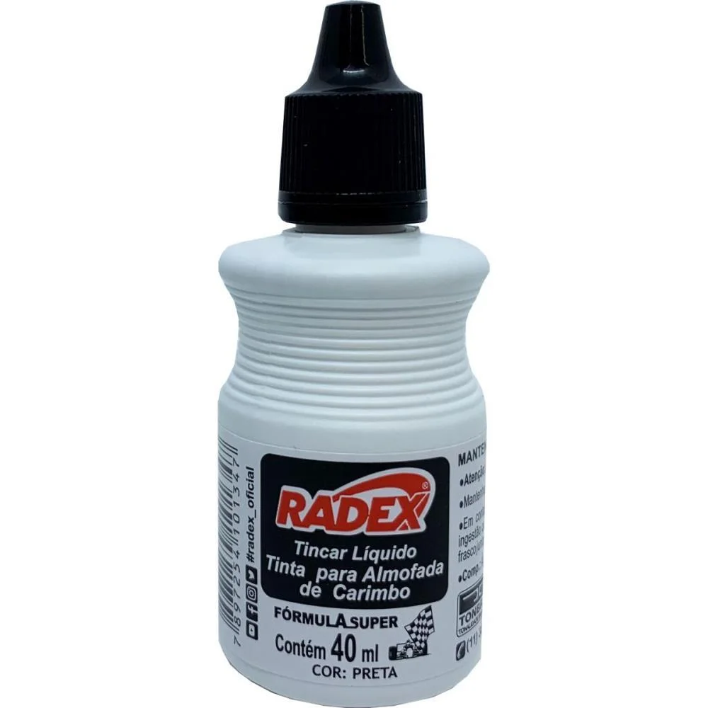 Tinta Para Carimbo 40Ml Preta Radex (Cx.c/12)