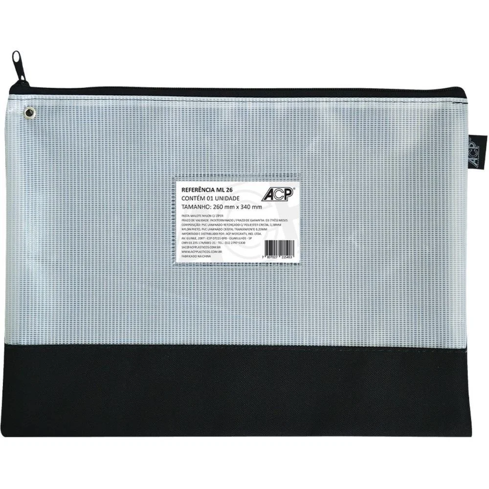 Pasta Malote Nylon C/Ziper 26X34,5Cm Pt Acp (Pct.c/05)