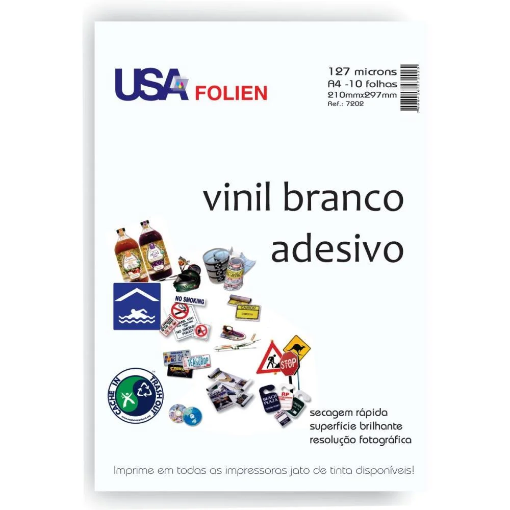 Papel Fotografico Inkjet A4 Vinil Adesivo Branco Usa Folien (Cx.c/10)