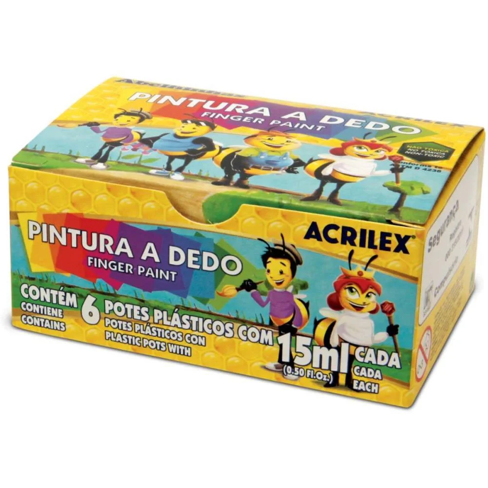 Tinta Pintura A Dedo 06 Cores 15Ml Acrilex (Pct.c/06)