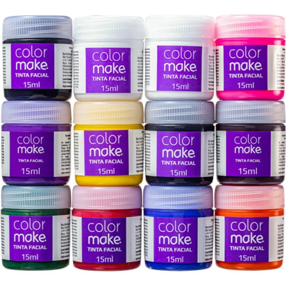 Pintura Facial Liquida 15Ml. 12 Cores (S) Colormake C/ 12 Unidades