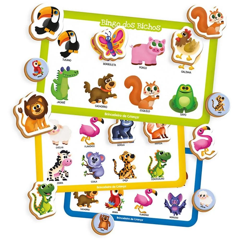 Jogo De Bingo Pre School Bichos Madeira 68Pc Brinc. De Crianca