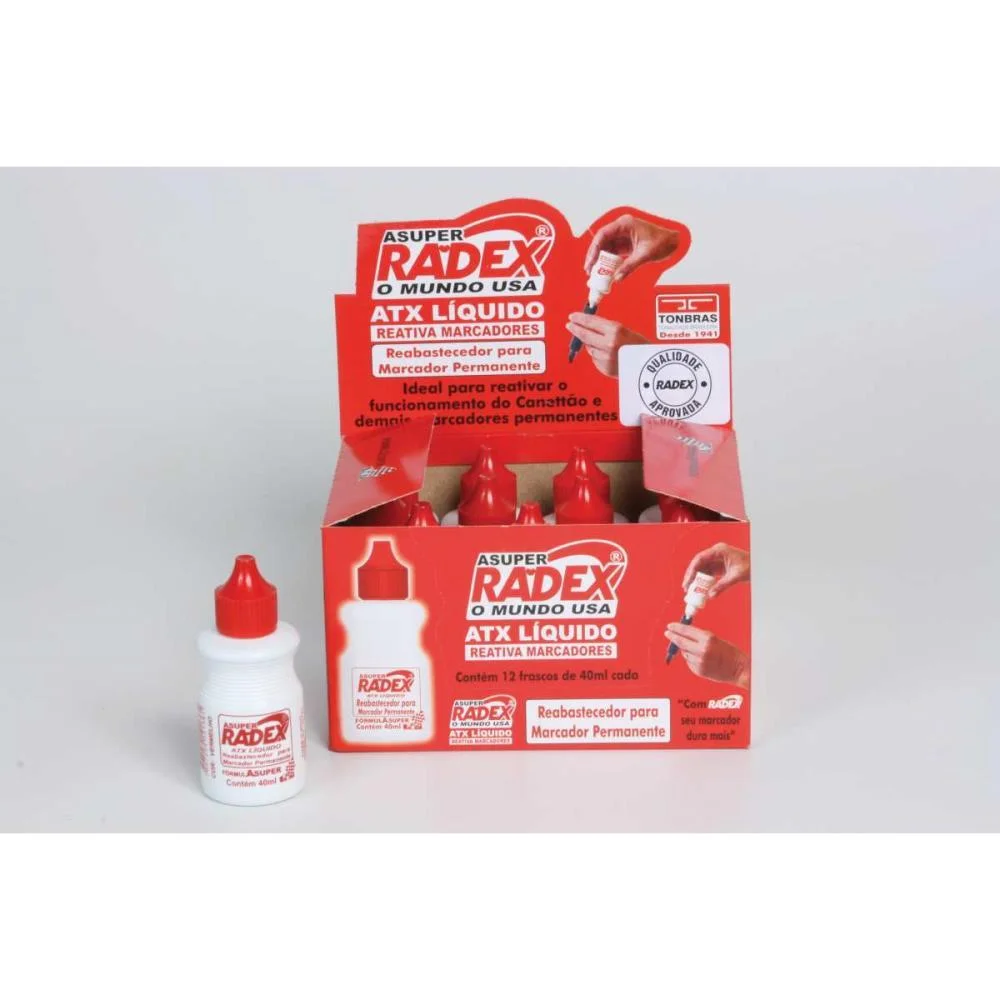 Tinta Marcador Permanente Reabastecedor 40Ml Vermelho Radex (Cx.c/12)