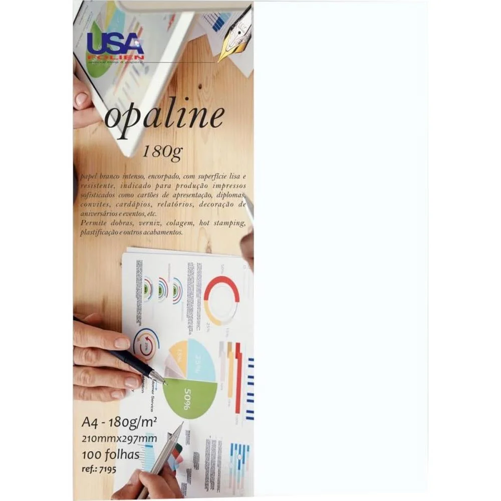 Papel Opaline A4 Branco Nacional 180G Usa Folien (Pct.c/20)