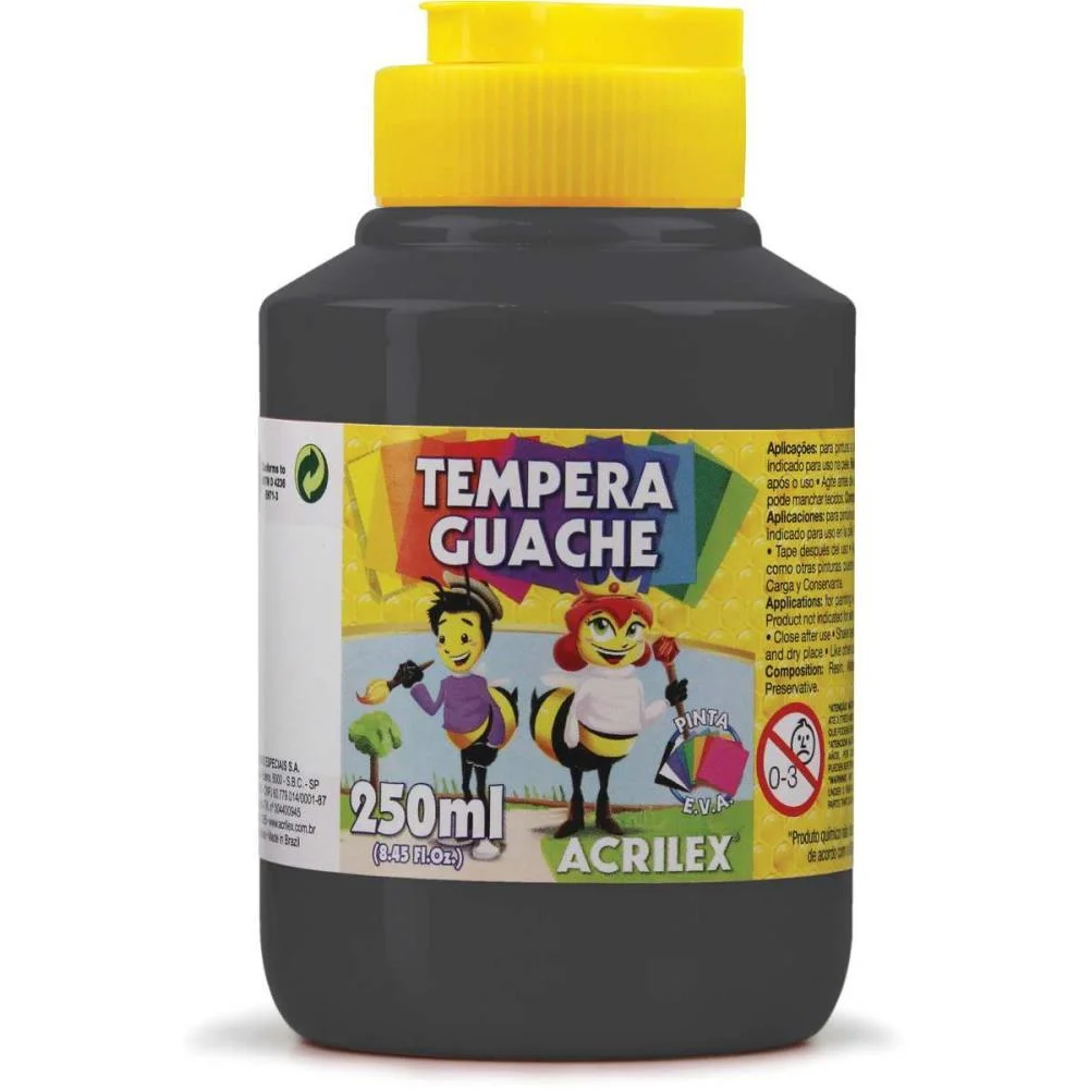 Tinta Guache 250Ml Preto Acrilex (Pct.c/03)