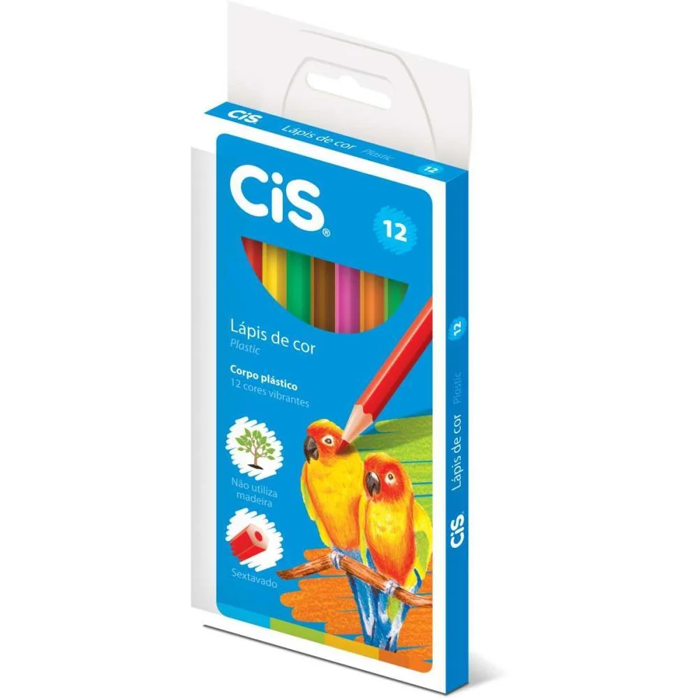 Lapis De Cor Sextavado Cis Plastic 12 Cores Sertic (Pct.c/12)