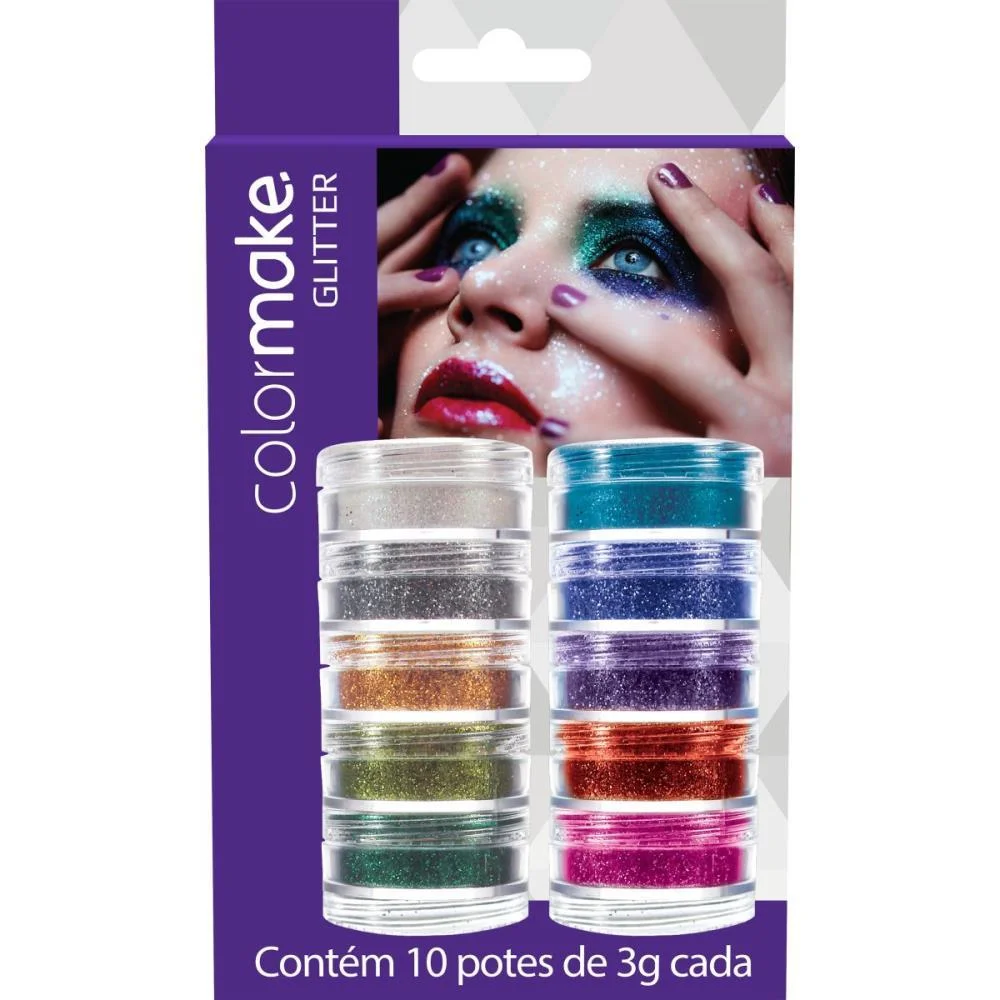 Pintura Facial Po Glitter 3G.10 Cores (S) Colormake (Blister)