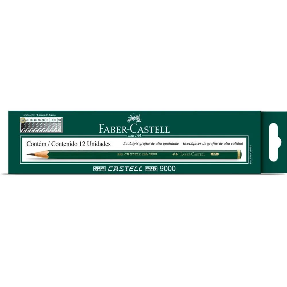 Lapis Preto Tecnico 9000 8B Preto/Macio Faber-Castell (Cx.c/12)