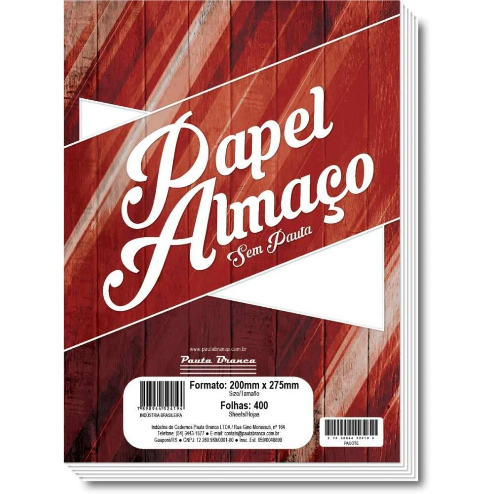 Papel Almaco Sem Pauta 200X275Mm 50G Pauta Branca (Pct.c/400)