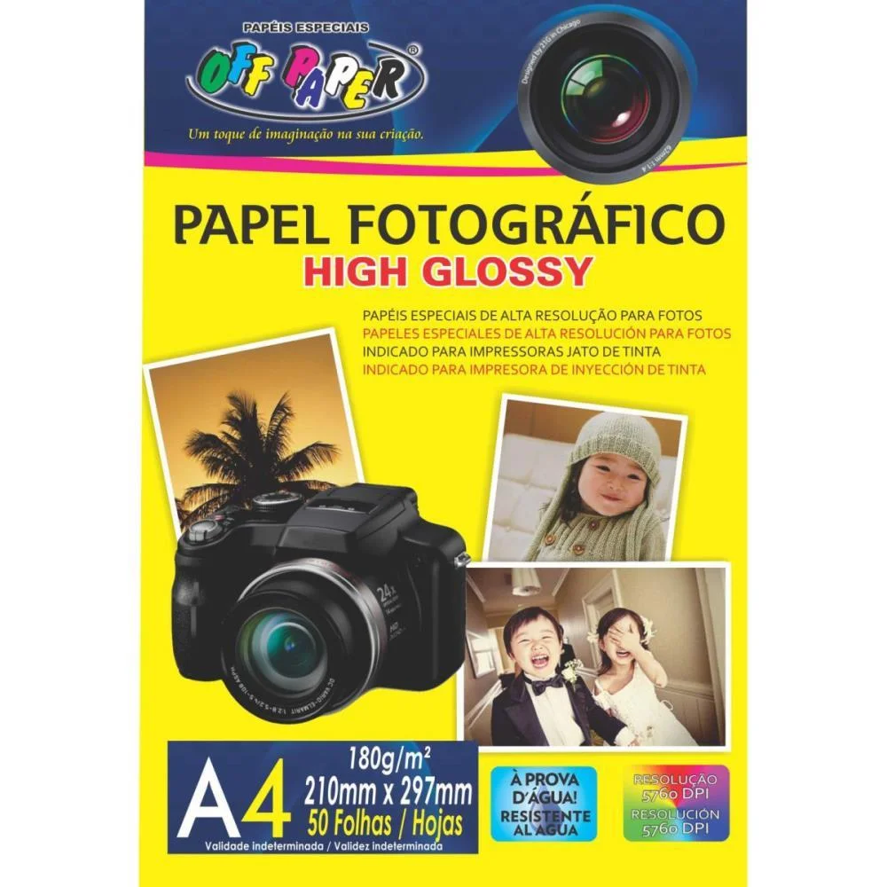 Papel Fotografico Inkjet A4 High Glossy 180G Off Paper (Pct.c/50)