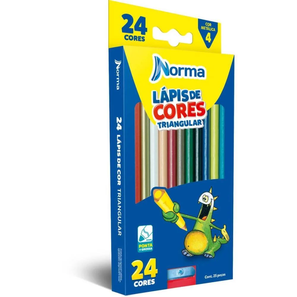 Lapis De Cor Triangular Norma 24 Cores C/Apontador Maxcril (Estojo)