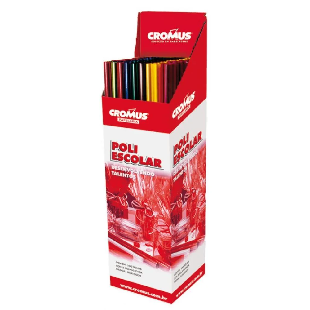 Papel Celofane 85Cmx1,00M.poli Cores C/03Fls. Cromus (Dp.c/100)