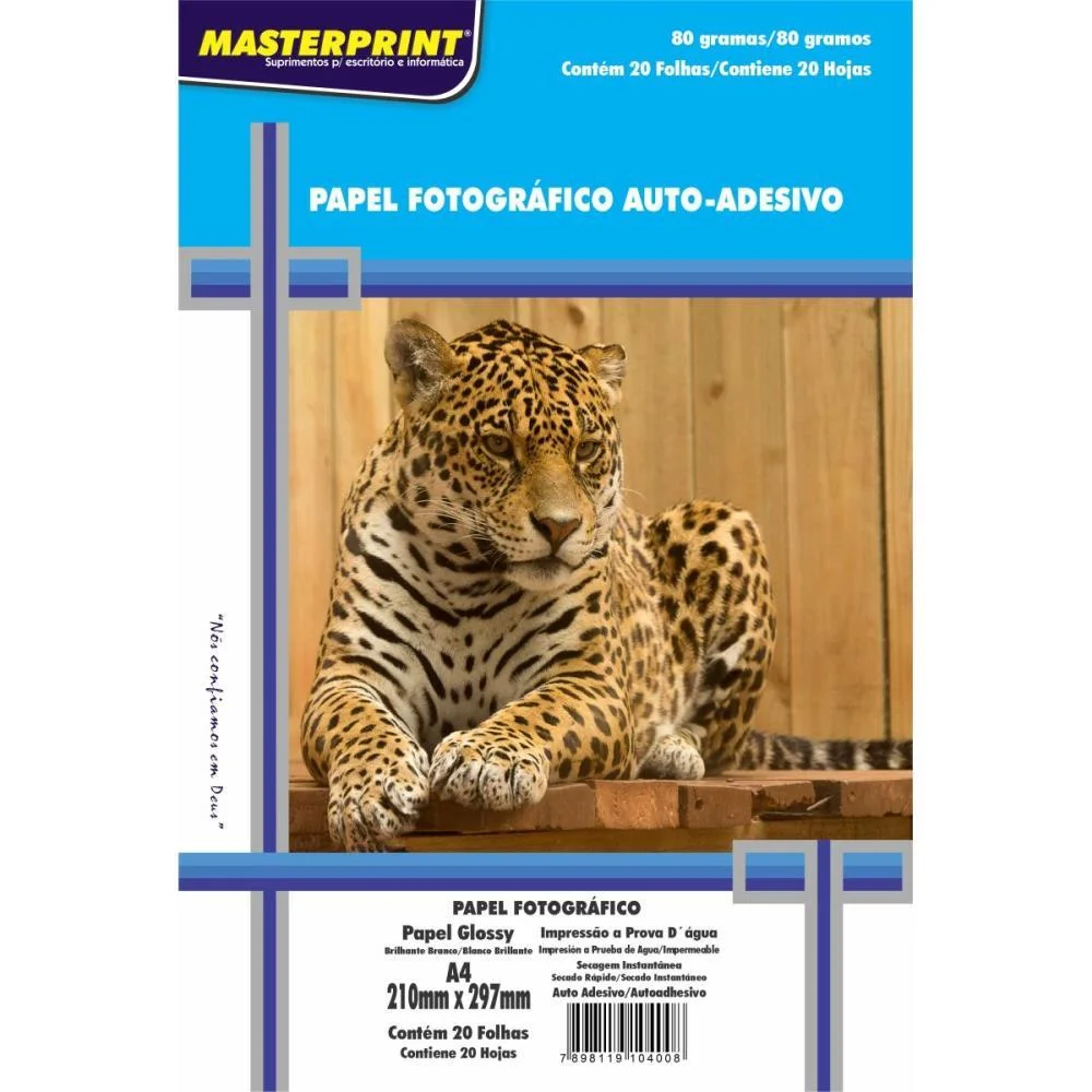 Papel Fotografico Inkjet A4 Glossy Adesivo 80G. Masterprint (Pct.c/20)