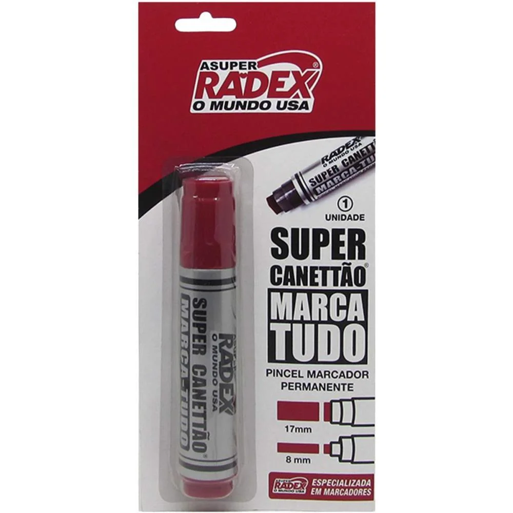 Pincel Marcador Permanente Super Canetao 17Mm Vermelho Radex (Blister)