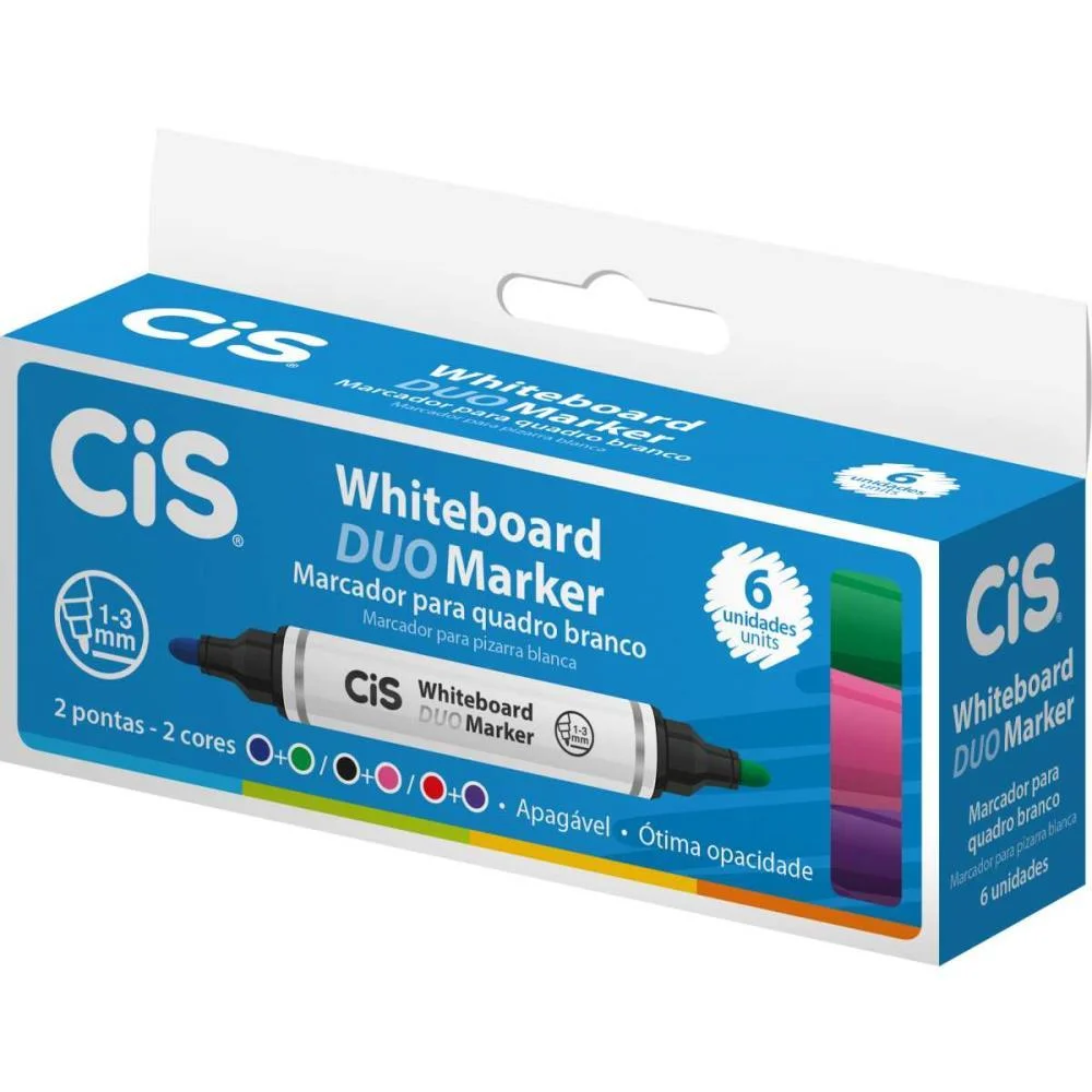 Pincel Quadro Branco Cis Duo Marker 2Pontas/2Cores Sertic (Cx.c/06)