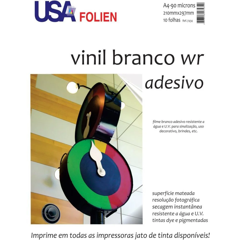 Papel Fotografico Inkjet A4 Vinil Branco Adesivo 90G Usa Folien (Pct.c/10)