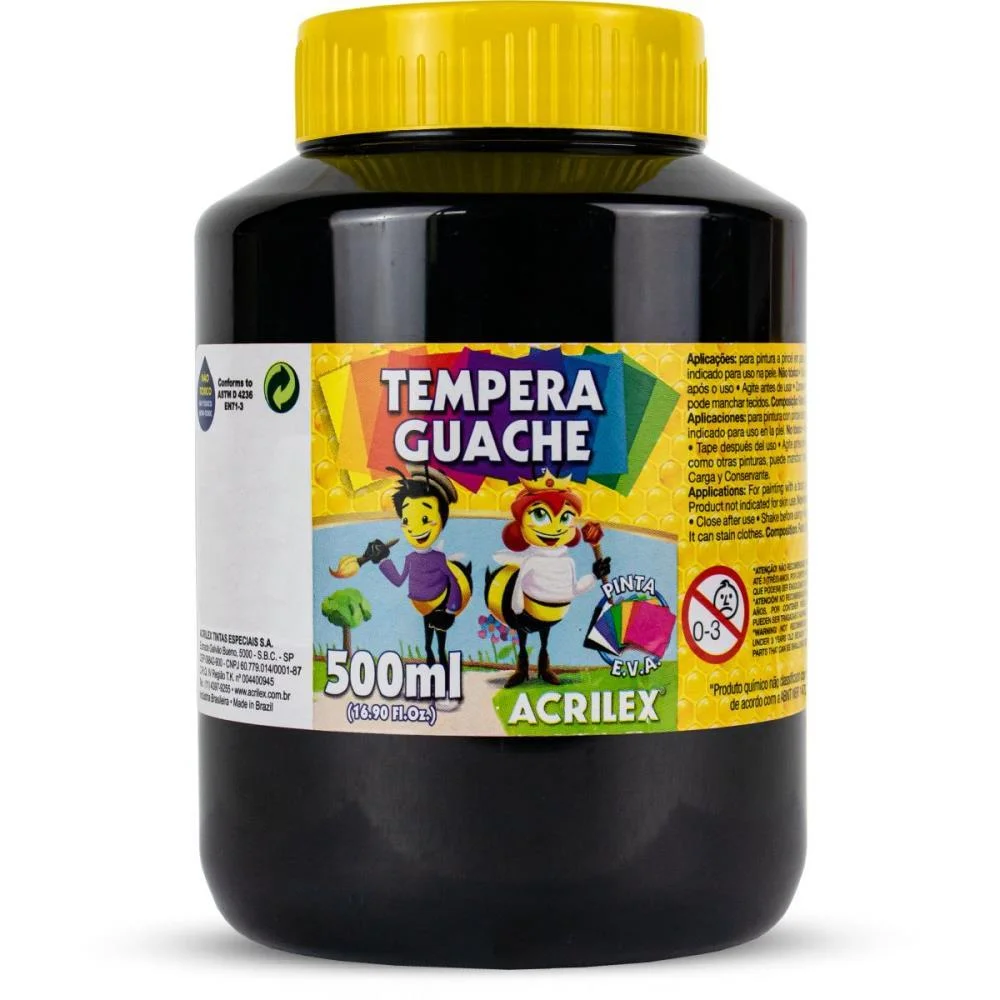 Tinta Guache 500Ml Preto Acrilex (Cx.c/06)