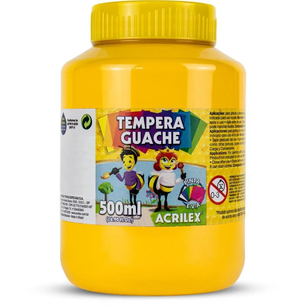 Tinta Guache 500Ml Amarelo Ouro Acrilex (Cx.c/06)