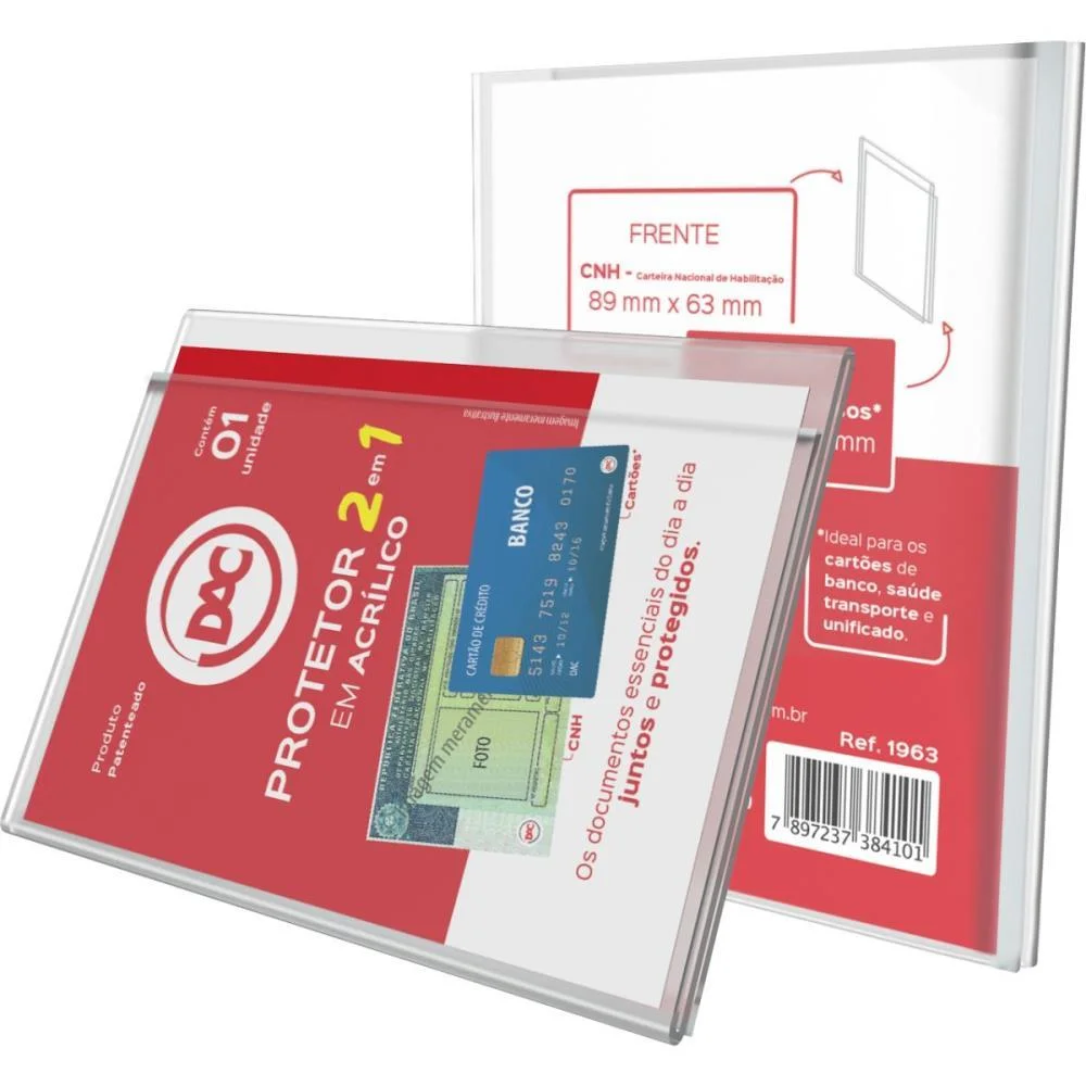 Protetor Para Documentos Cnh+Cartao Acrilico Cristal Dac