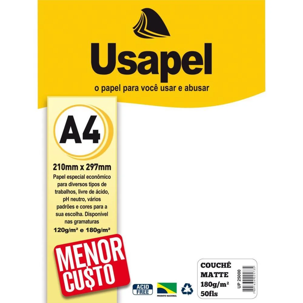 Papel A4 Couche Usapel Matte Branco 180G. Filiperson (Pct.c/50)