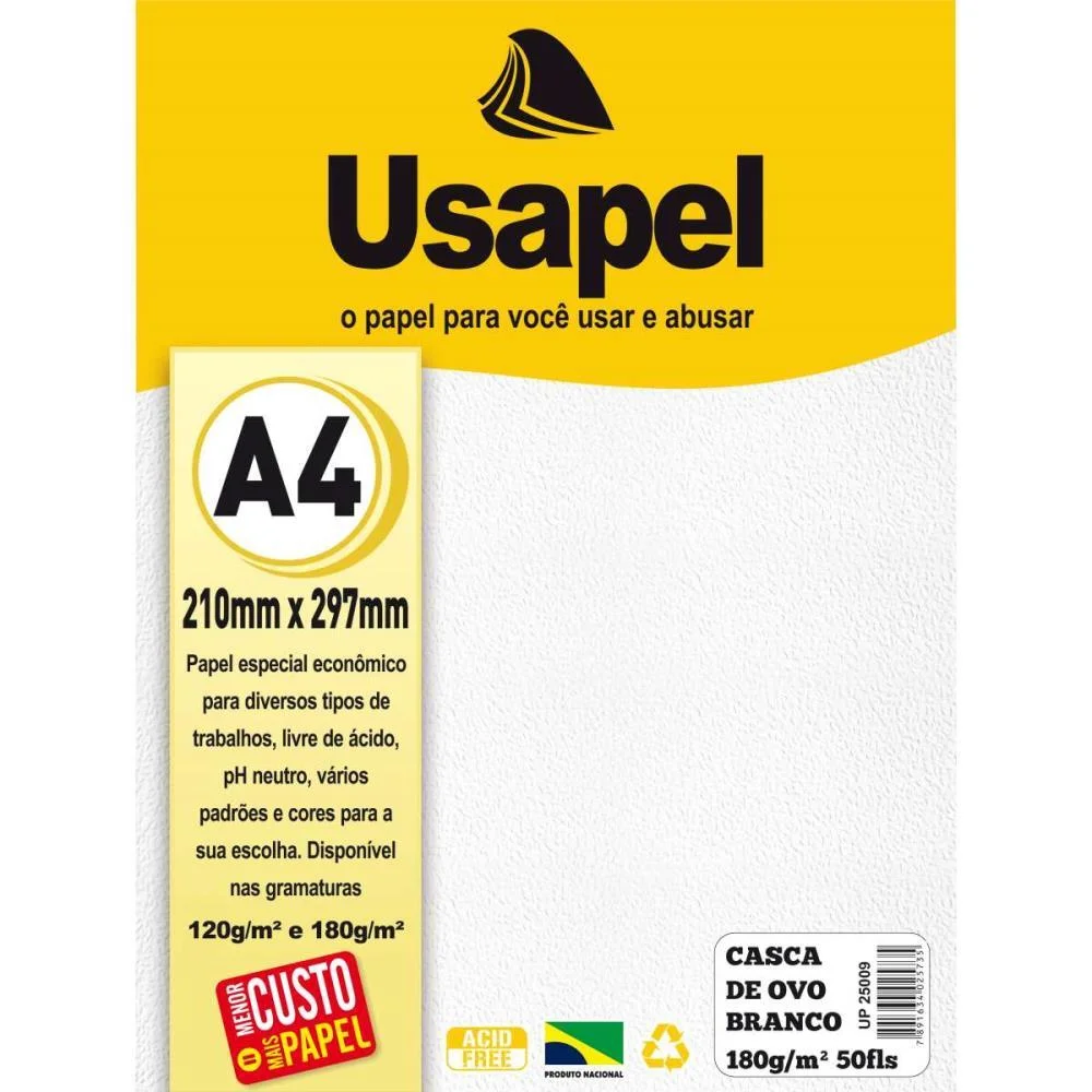 Papel A4 Casca De Ovo Usapel Branco 180G. Filiperson (Pct.c/50)