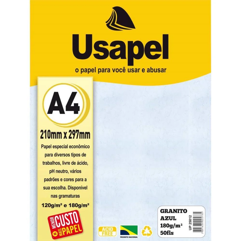 Papel A4 Granito Usapel Azul 180G. Filiperson (Pct.c/50)