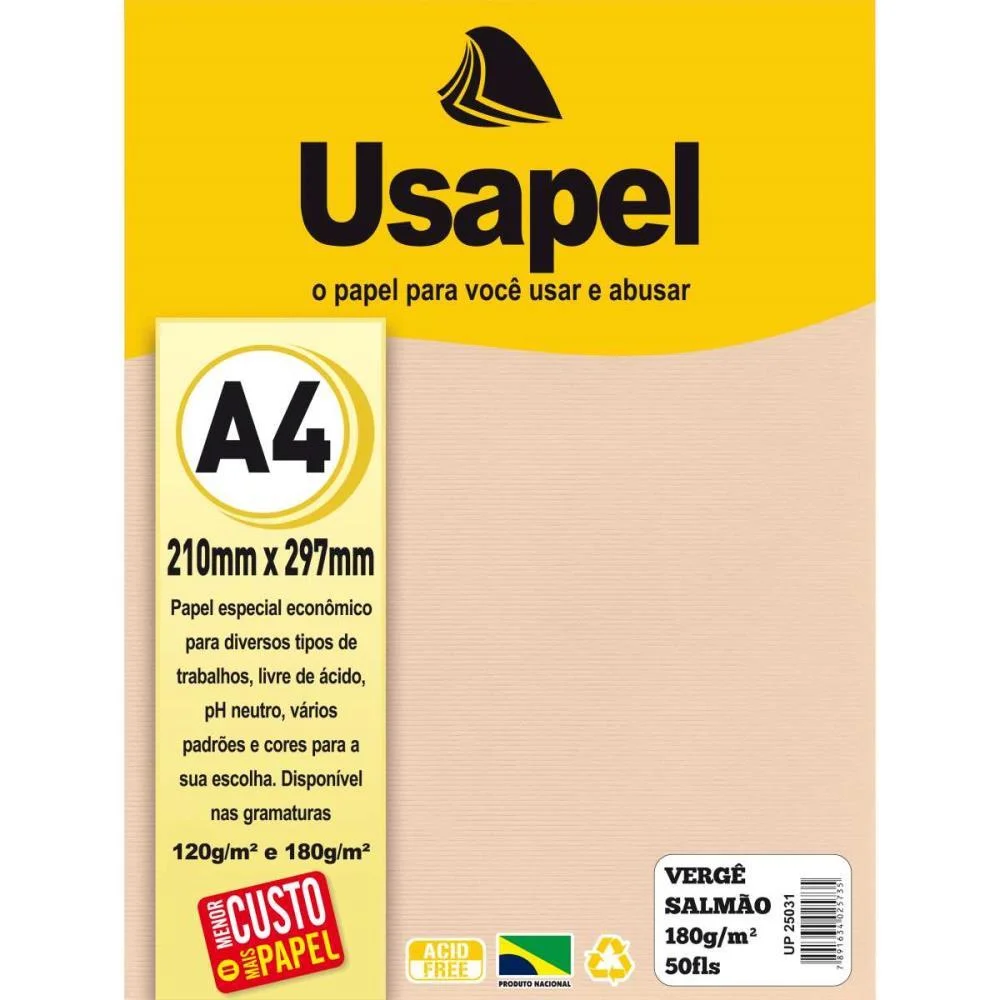 Papel A4 Verge Usapel Salmao 180G. Filiperson (Pct.c/50)