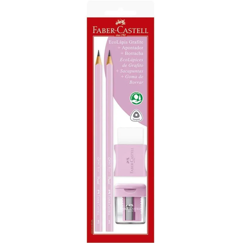 Kit Escolar Rosa Pastel C/ Borracha-Aponta Faber-Castell (Blister)