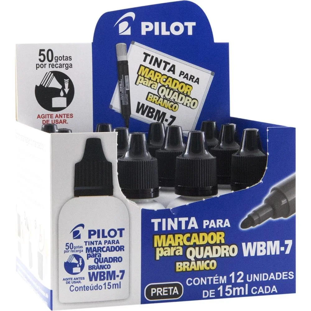 Tinta Marcador Quadro Branco Reabastecedor Wbm-7 Preto 15Ml Pilot (Cx.c/12)