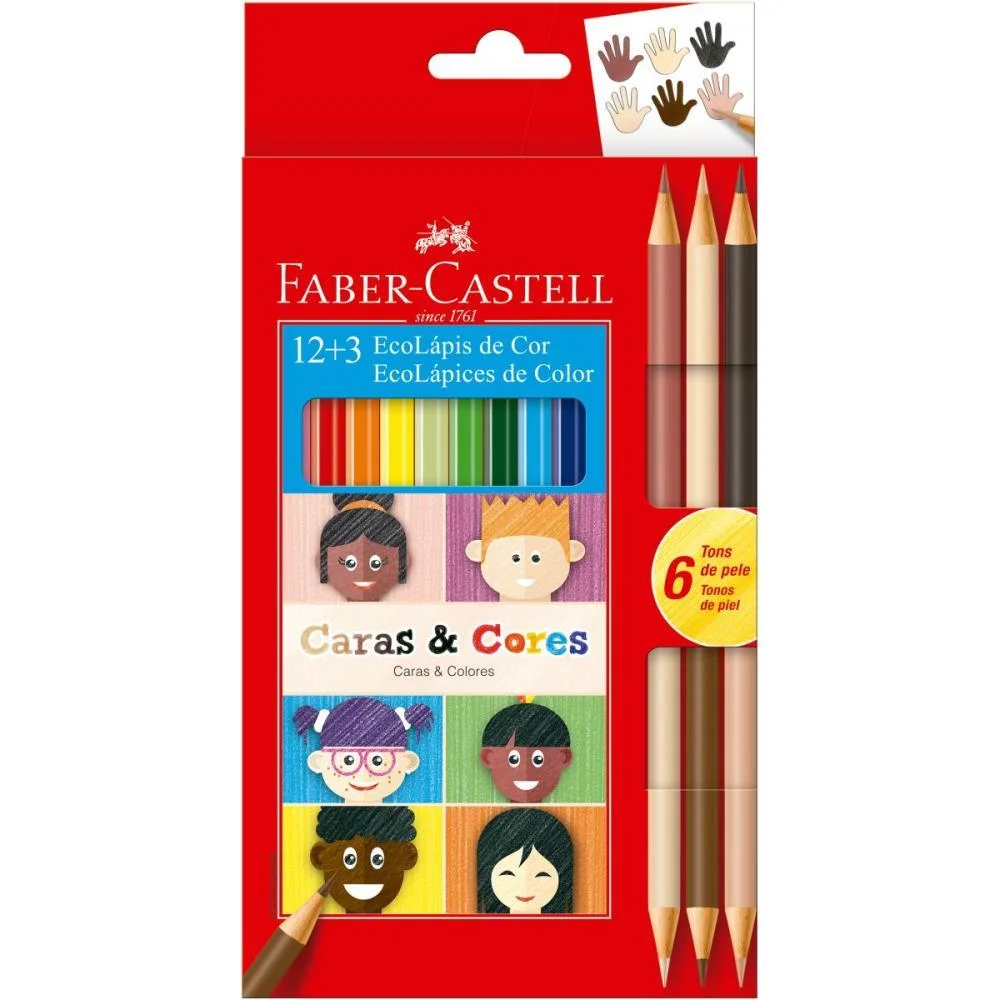 Lapis De Cor Sextavado Caras E Cores 12Cores + 3Cores Faber-Castell (Pct.c/12)