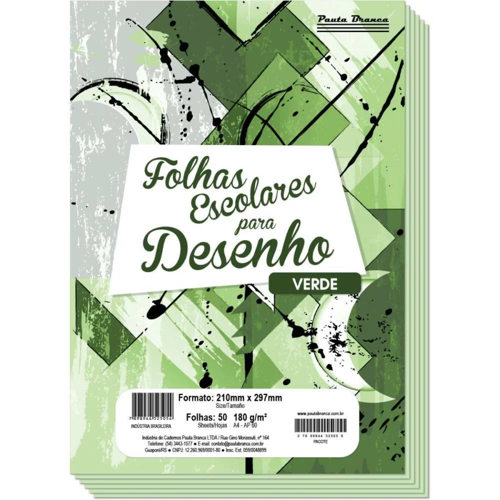 Papel Sulfite A4 Colorido Ap60 180G 60Kg. Verde 50Fls. Pauta Branca (Pacote)