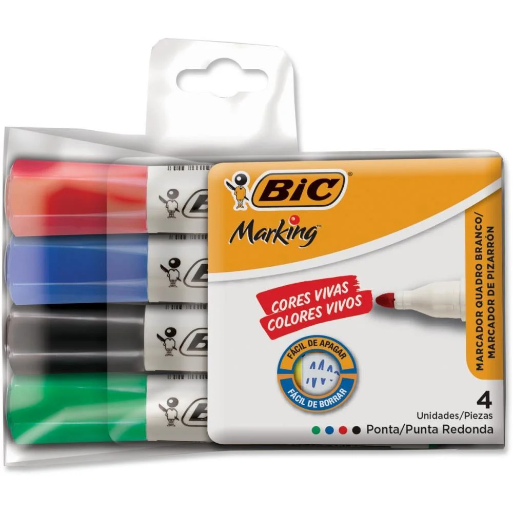 Pincel Quadro Branco Marking C/ 04Cores Az+Vm+Vd+Pt Bic