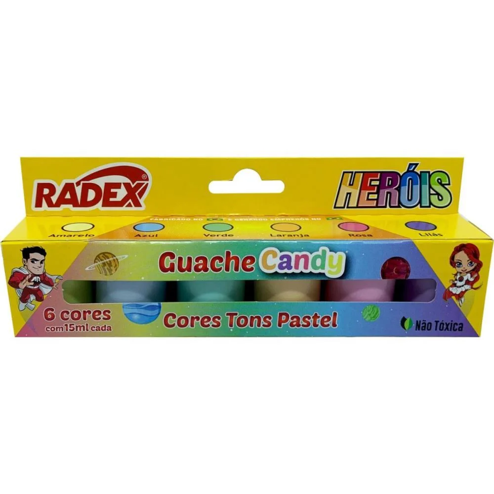 Tinta Guache 015Ml 6 Cores Candy Color Radex (Estojo)