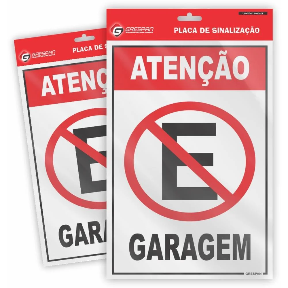 Placa De Sinalizacao Cuidado Garagem 20X30Cm. Grespan (Pct.c/05)