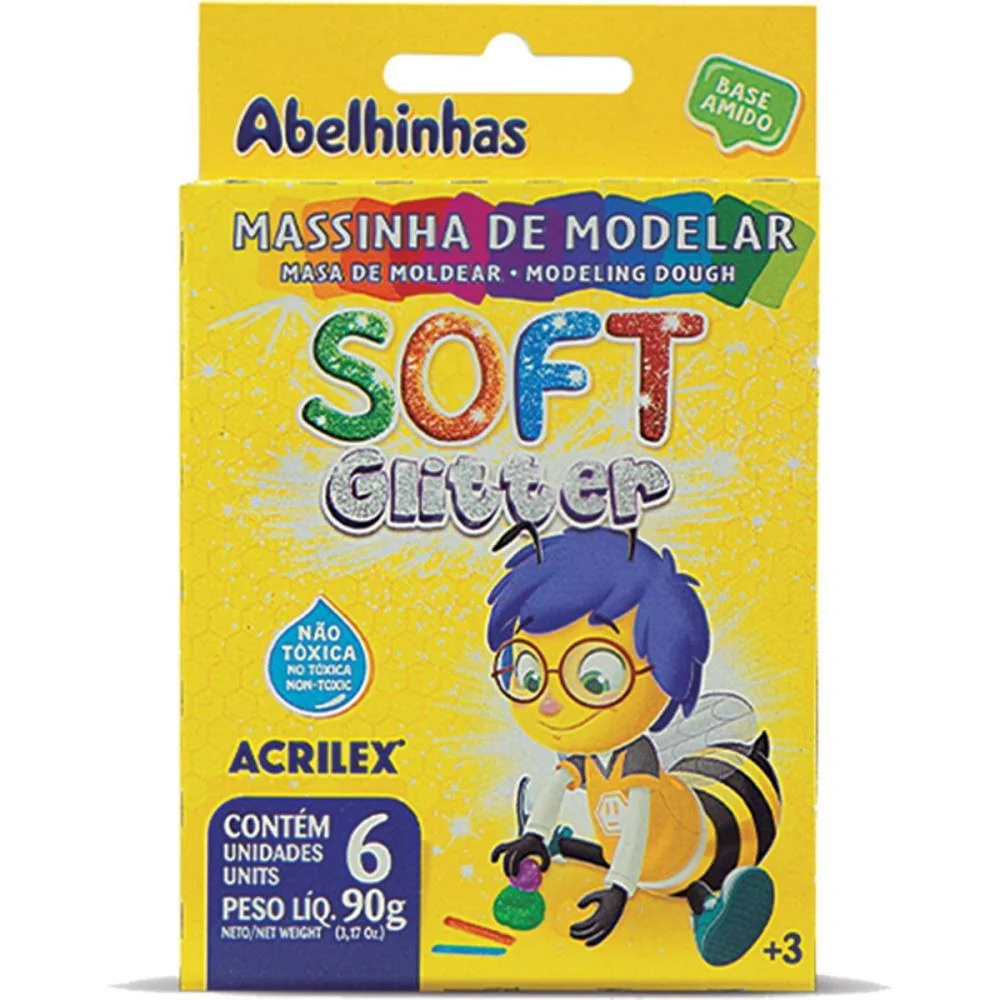 Massa Para Modelar Soft C/06 Cores 90G. C/Gliter Acrilex (Pct.c/06)