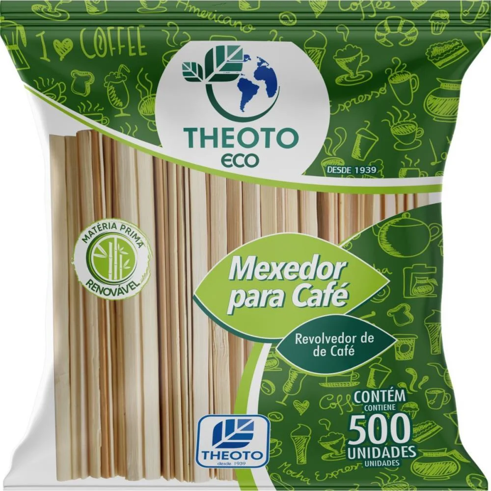Palheta Descartavel Mexedor De Cafe Bambu Theoto C/ 500 Unidades
