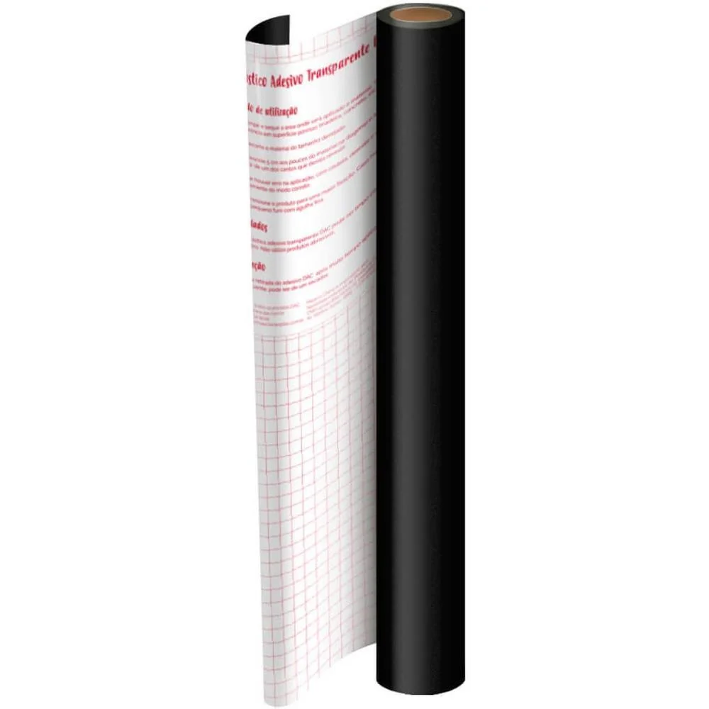 Plastico Adesivo 45Cmx10M Pvc Preto 0,08 Dac (Rolo)