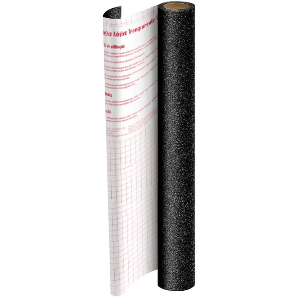 Plastico Adesivo 45Cmx10M Gliter Preto Pp 0,10 Dac (Rolo)