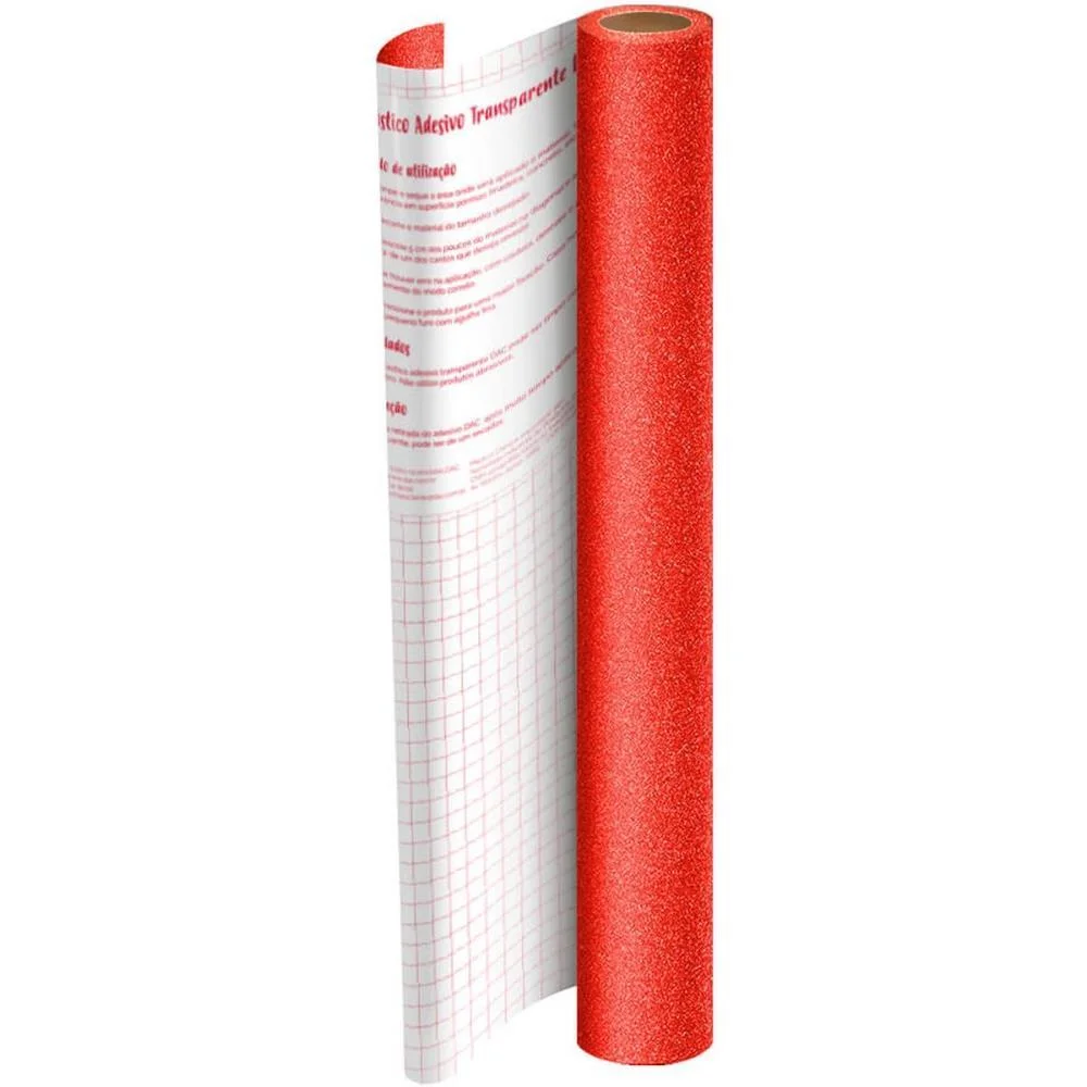 Plastico Adesivo 45Cmx10M Gliter Vermelho Pp 0,10 Dac (Rolo)