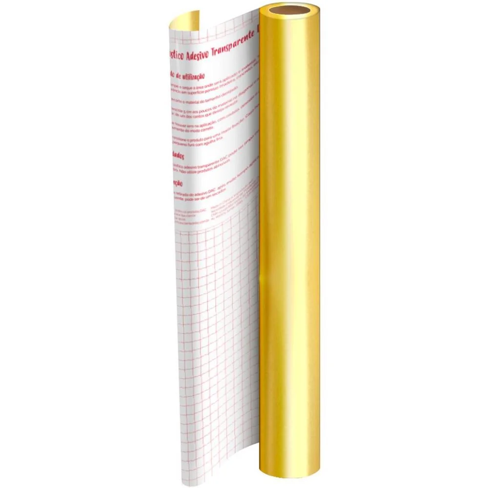 Plastico Adesivo 45Cmx10M Metalico Dourado Pp 0,08 Dac (Rolo)
