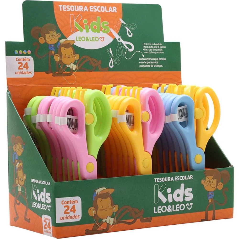 Tesoura Escolar Kids 4 Cores Leonora C/ 24 Unidades