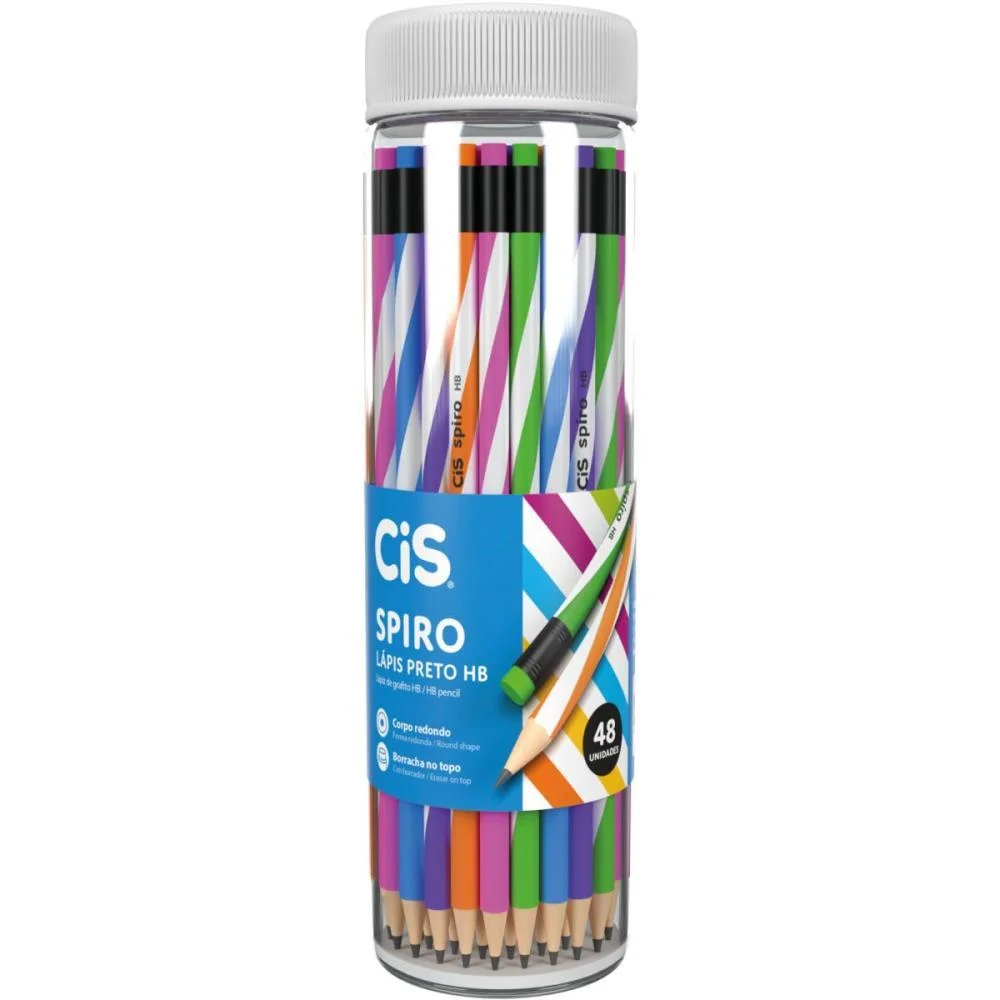 Lapis Preto Redondo Decorado Cis Spiro Plastico Sortidos Sertic (Pote-48)